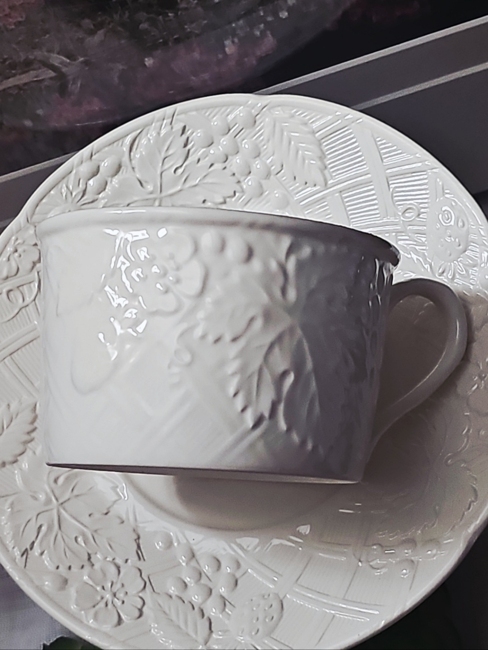 Mikasa White Embossed Cup and Saucer Set